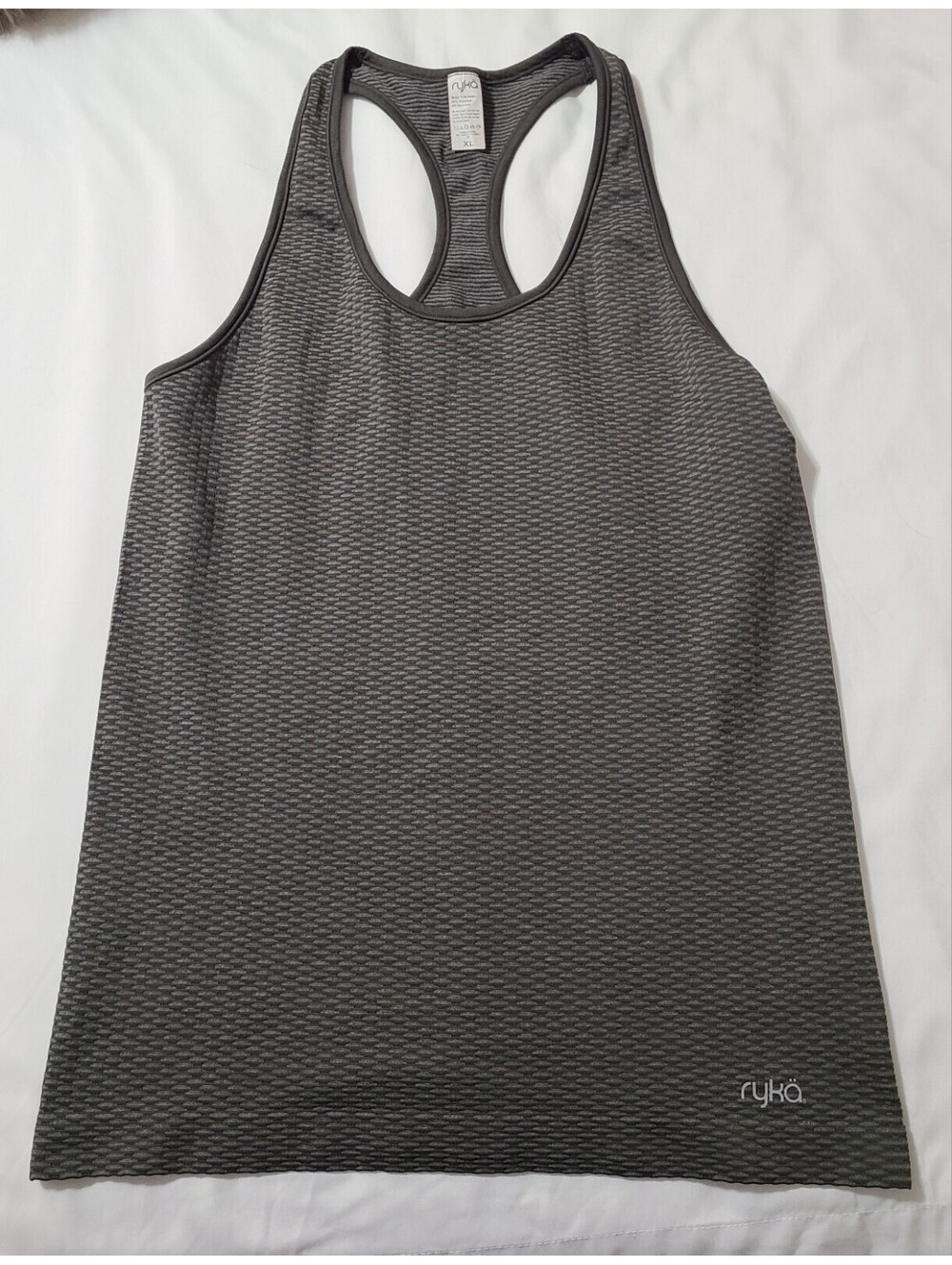 Ryka Racerback Tank Top Womens Sz XL Dark Gray Geometric Tennis Gym Workout EUC